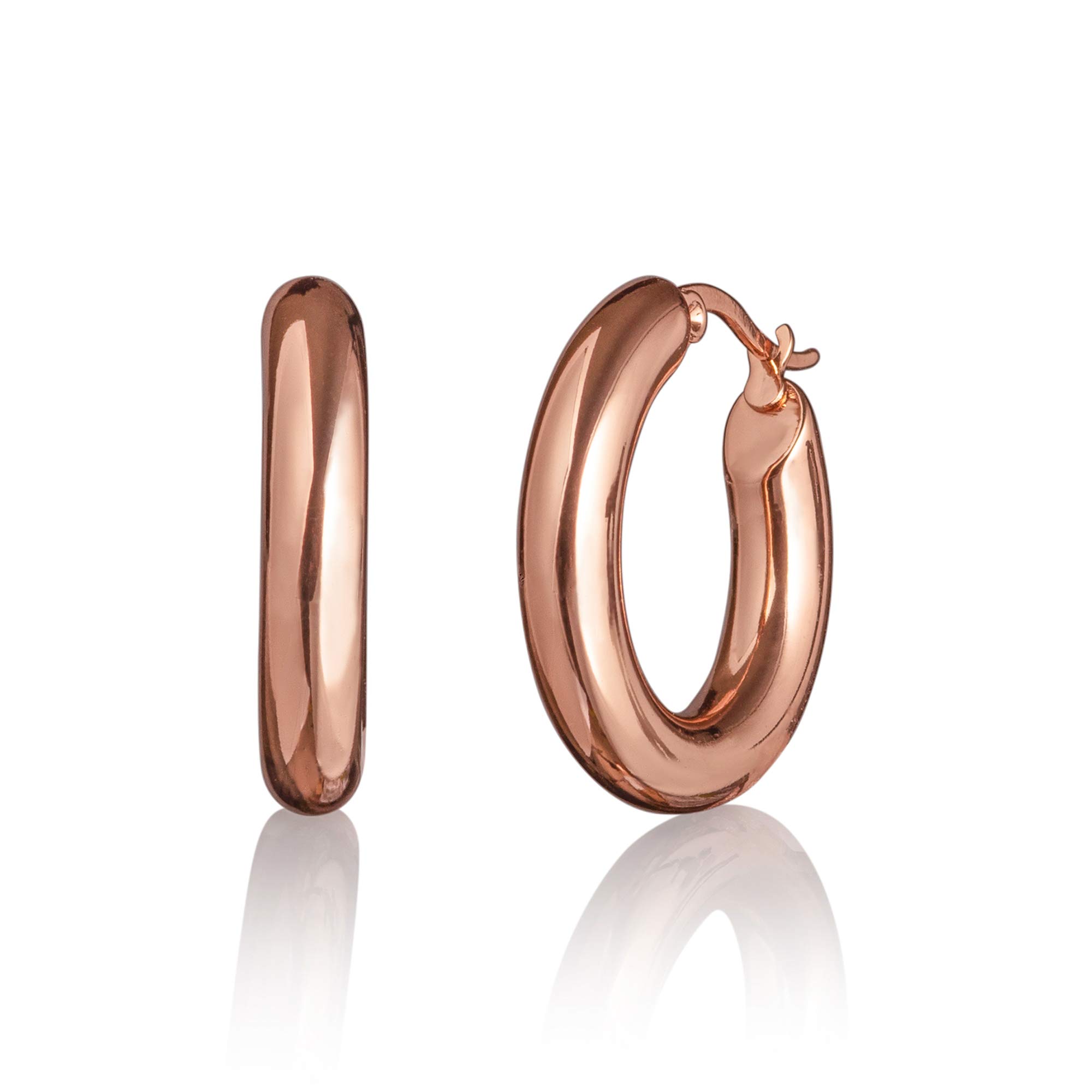 Namana Chunky Rose Gold Hoop Earrings for Women, Rose Gold Plated Stainless Steel Thick Hoops, 26mm Diameter, Polished Finish, Nickel-Free &, Wedding & Anniversary Occasion