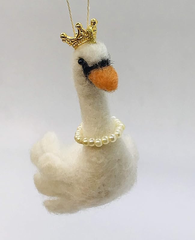 2022 White Swan Handmade Father Christmas Handmade Needle Felt White Swan Ornament Handmade