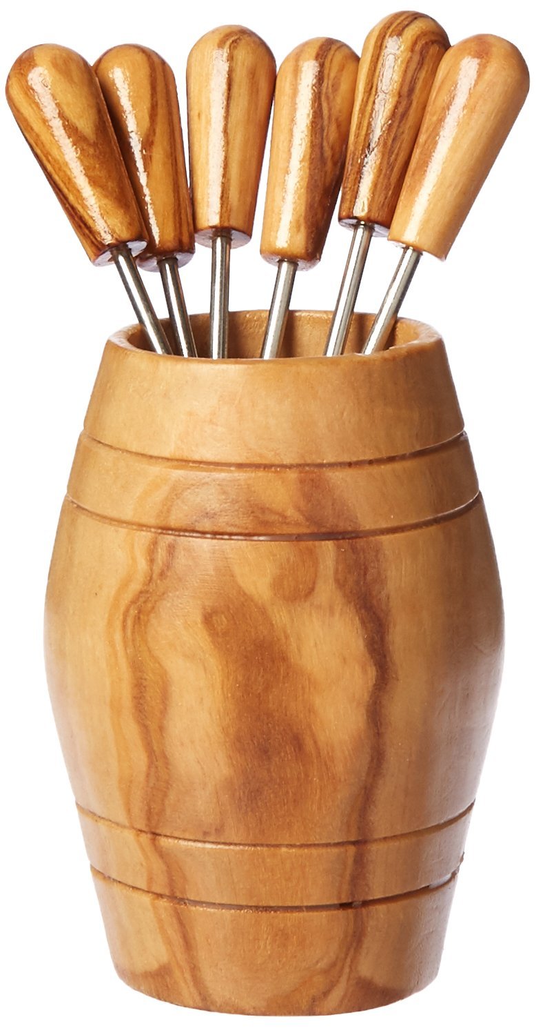 Olive Wood Olive Picks (6) in Barrel Amazon.co.uk Kitchen & Home