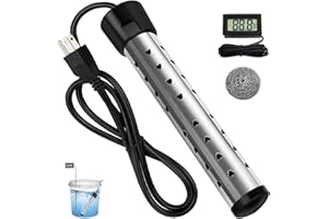 MASTWINSEAR 2000W Immersion Heater, Portable Electric Water Heater Fast Heating for Buckets Bathtubs, Submersible Water Heater with LCD Thermometer 304 SS Guard, 5 Gallons of Water in Minutes