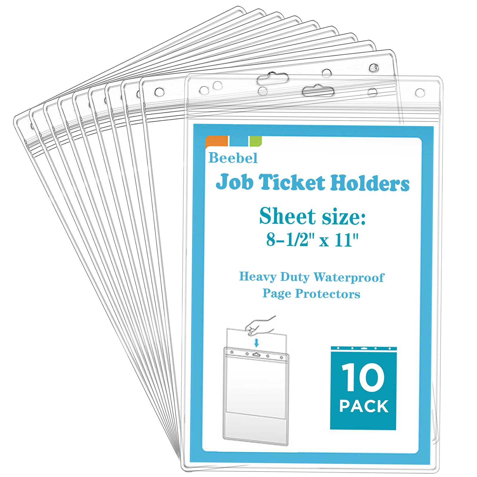 Photo 1 of Beebel 10 Pack Job Ticket Holders 8 1/2" x 11" Waterproof Zip Page Protectors Heavy Duty Dry Erase Document Storage Shop Ticket Holders (Clear-Vertical)