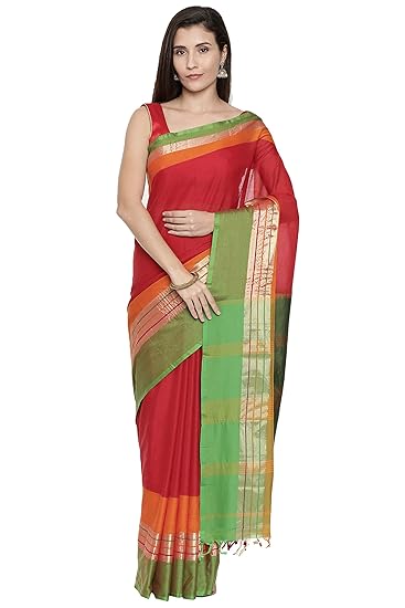 Womens Blended Cotton Saree (CCOPSC14062; Red)