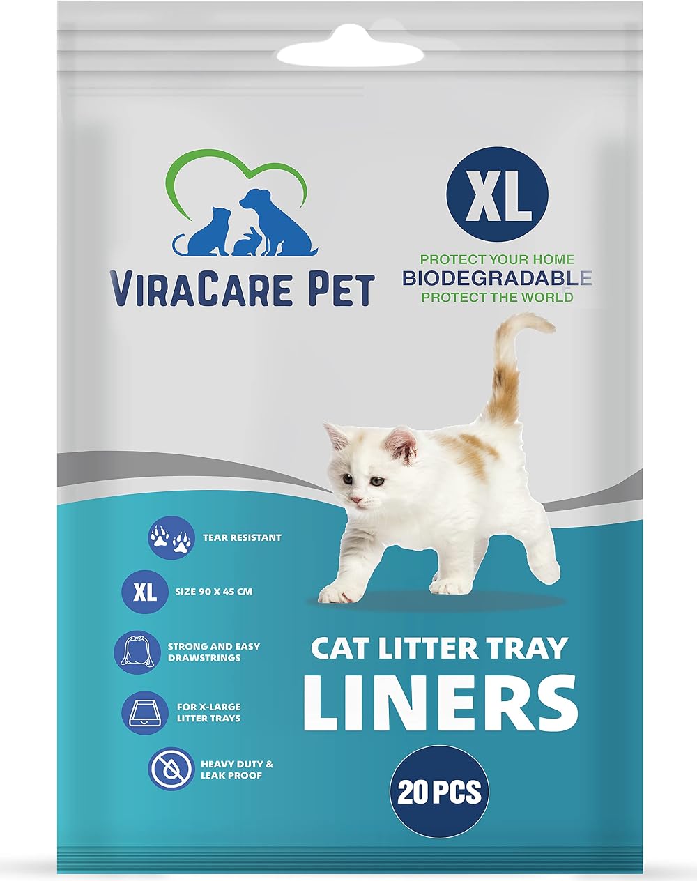 ViraCare Cat Litter Liners 20 Pack Extra Large 90x45 cm 2 Mil Drawstring