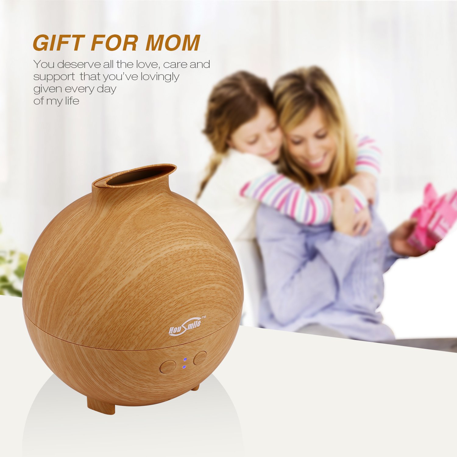 Housmile Large Essential Oil Diffuser for Aromatherapy 600ML Aroma Cool Mist Humidifier Globe - Ultra Quiet Ultrasonic Nebulizer - Last Overnight - Wood Grain
