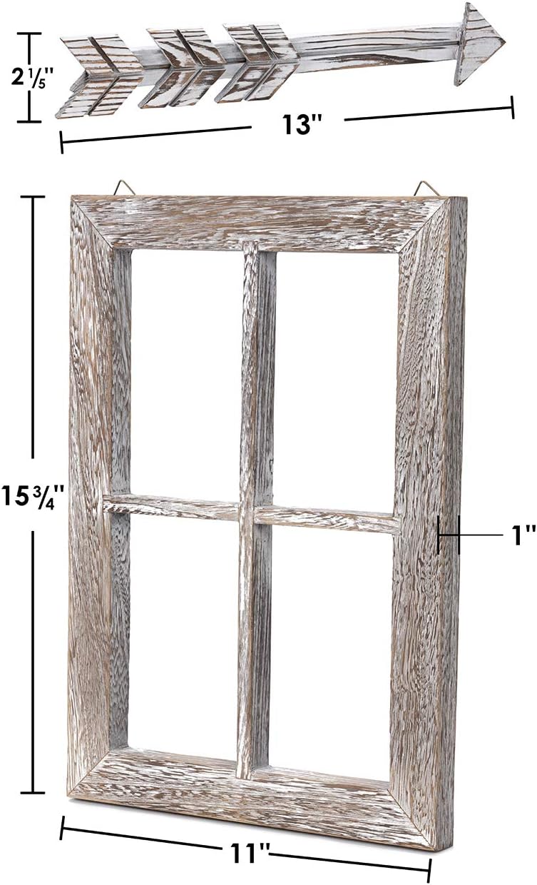 TIMEYARD Farmhouse Wall Decor Window Frame, Wood Window Pane with Arrows Decor, Fake Window Rustic Wall Art for Entryways, Living Room, Dining Room, Bedroom, 11X15.8 Inches, Rustic White, 2set: Everything Else