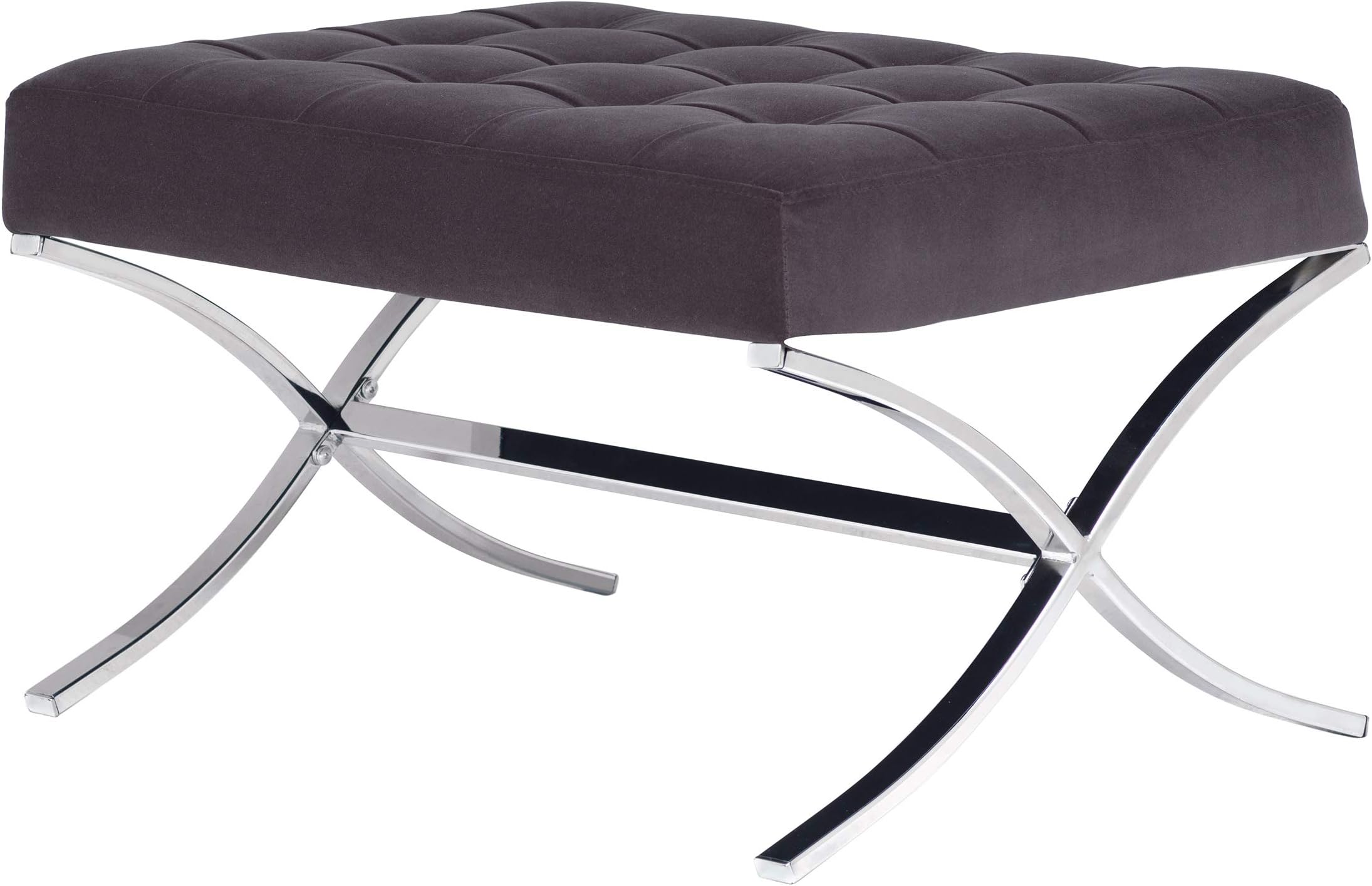 Studio Designs Home 30" W Atrium Modern Tufted Accent Ottoman, Chrome Additional Seating or Footrest for Living Room or Office, Polyester Fabric, Velvet Mink Brown