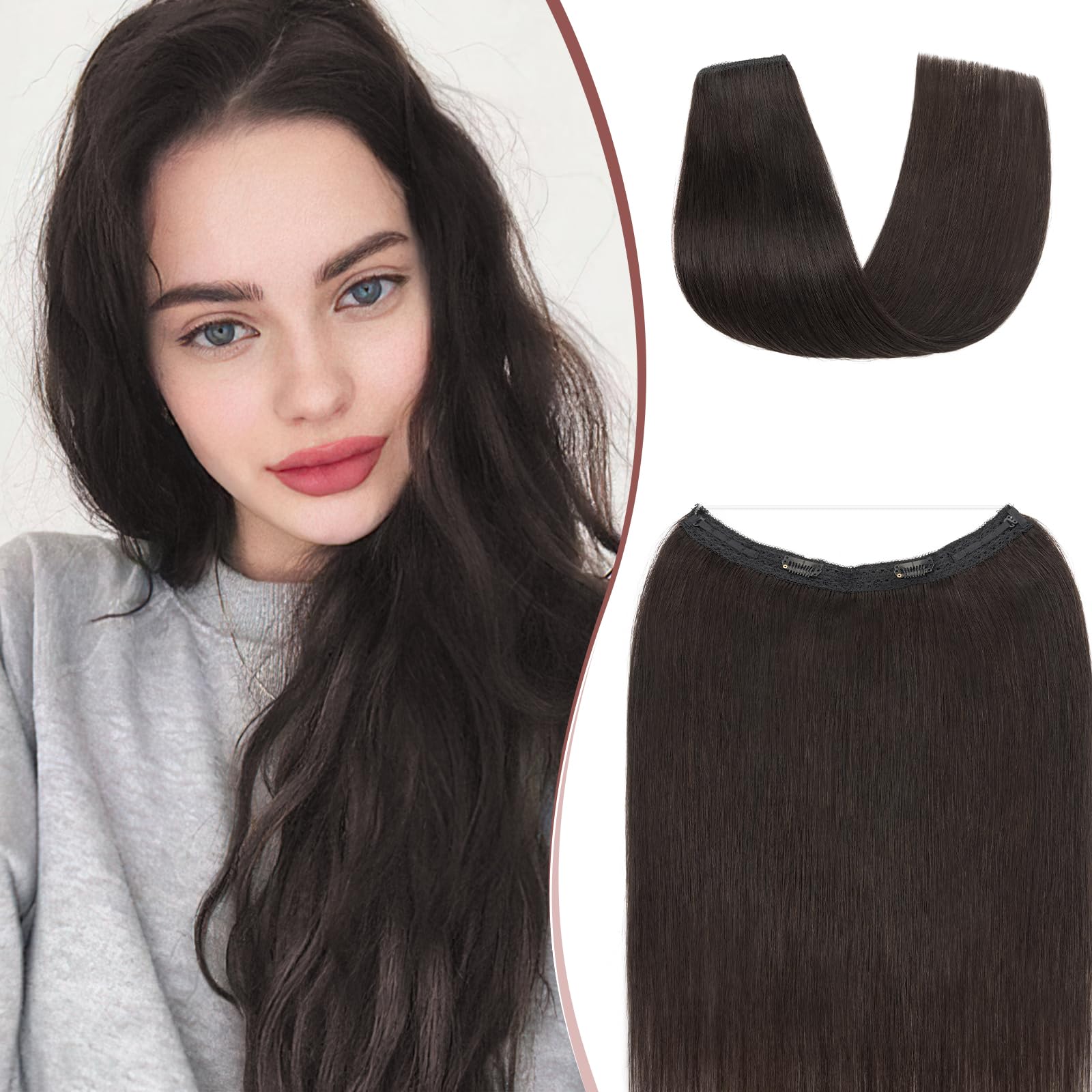 SEGOHAIR Halo Hair Extension Real Human Hair, 12 Inch 80g Straight One Piece Invisible Secret Wire Extensions Natural Black Headband Remy Human Hair Perfect for Added Length & Volume