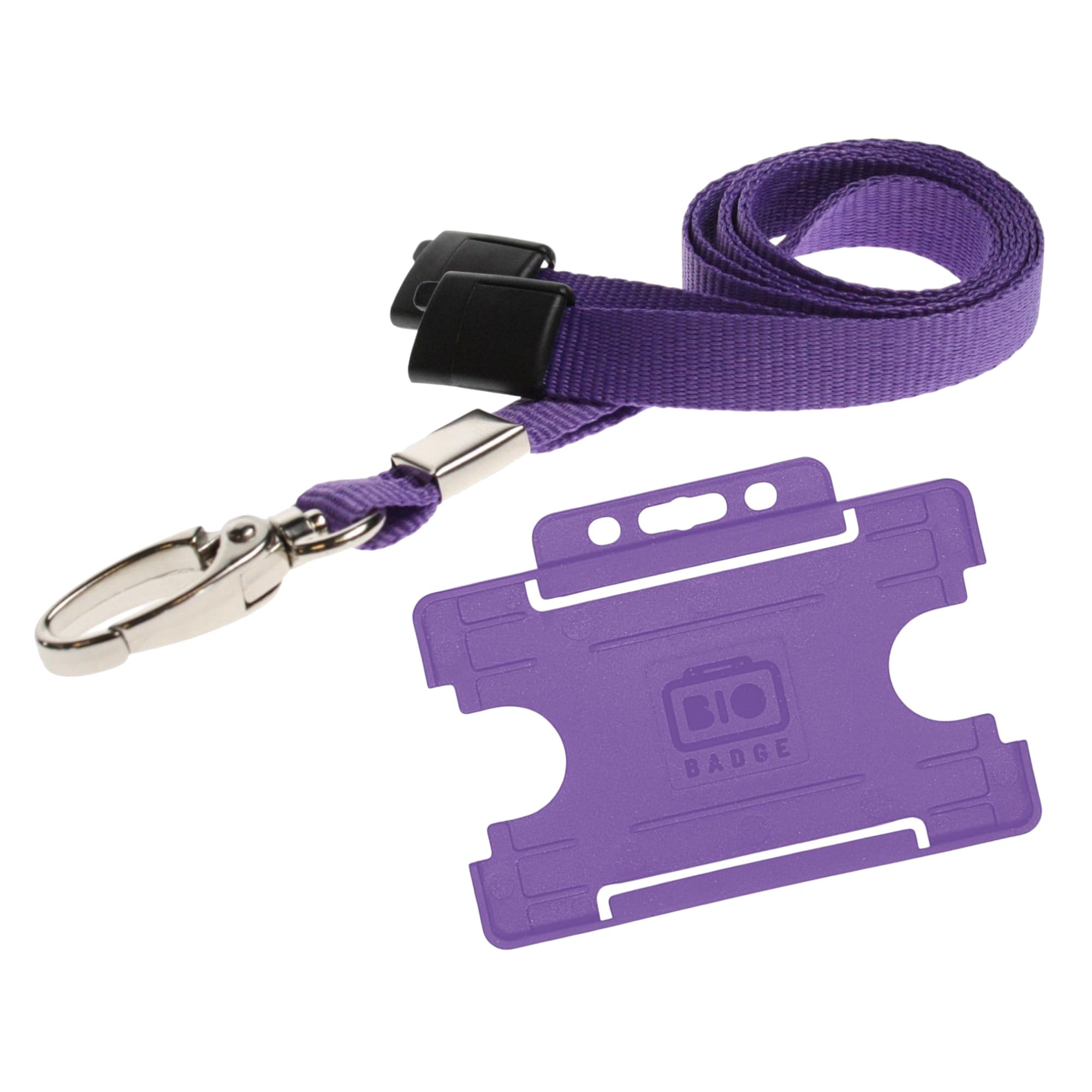 Customcard ltd® Holder and Lanyard Neck Strap with Lobster Metal Clip for ID Badge, ID Card, Staff Card - Colour Purple. Recyclable Holder and ECO Friendly Lanyard (Purple)