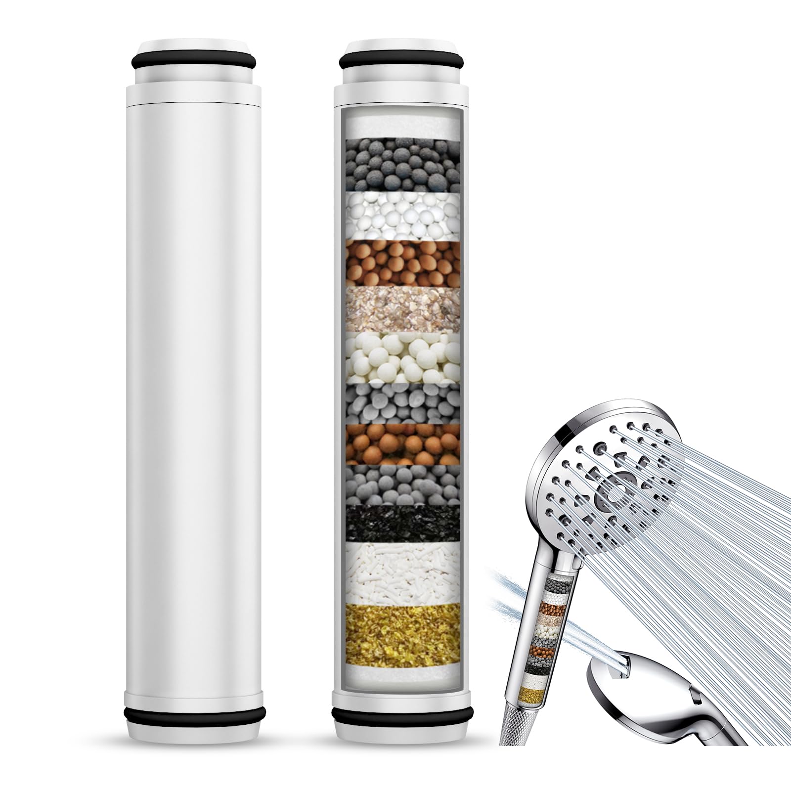 2 Pack Shower Filter for Hard Water, Only for Asin:B0C7QL3B5G, B0CQ86552C, Digiroot 15 Stage Water Softener Shower Head Filter Replacement Cartridge with Vitamin C, Reduces Chlorine, Fluoride