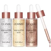 UCANBE 3 Pcs Body Glitter Highlighter Shimmer Drops, Dewy Glow Set | 3 Shades of Liquid Highlighter Create A Dewy Glow with G