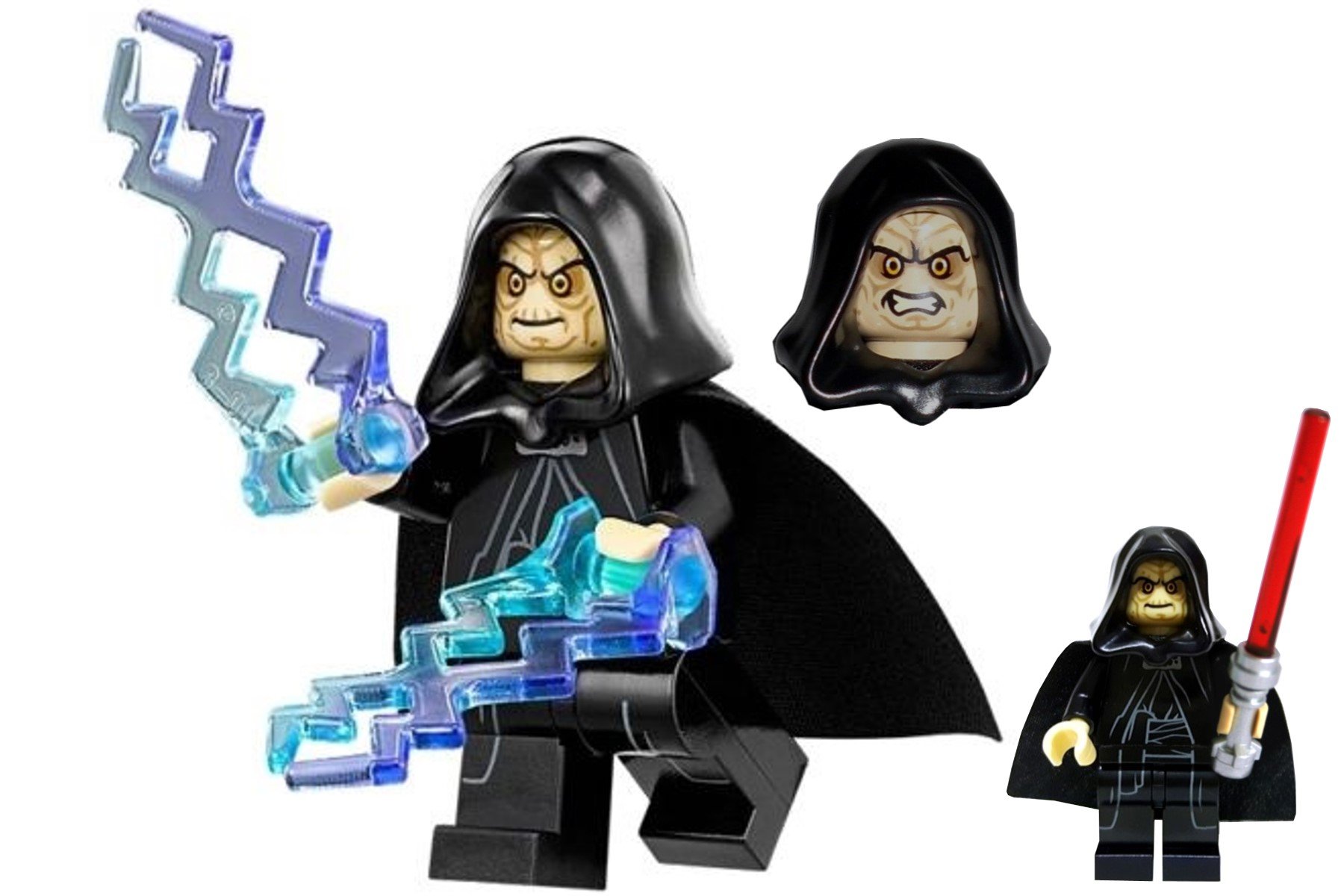 LEGO Star Wars minifigure Emperor Palpatine/Darth Sidious from Death Star final duel set 75093. includes 2 force lightning weapons and red lightsaber.