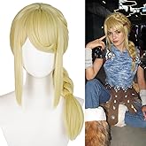 Aicos Long Blonde Braided Wig for Women Blonde Cosplay Wig with Side Bangs for Halloween Costume Party