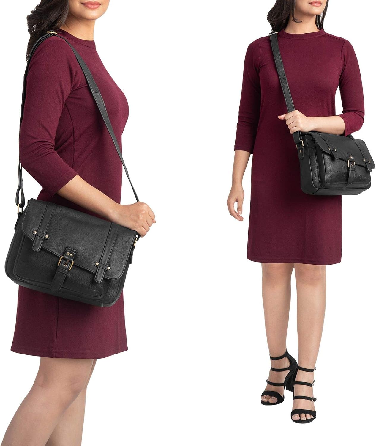 STILORD "Lara" Women Handbag Leather Brown Shoulder Bag Evening Cross-Body Cover for iPad/Tabet 10.1 inches Genuine Leather Colour:Black - Image 3