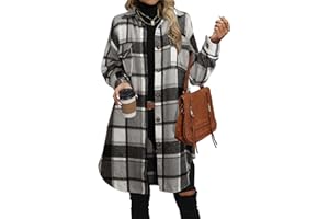 NIeyook Plaid Shacket Jacket Women Button Down Long Flannel Shirt Fall Oversized Jackets Casual Shaket Lapel Winter Coats