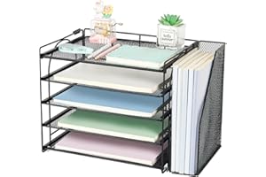AUPSEN Desk Organizers and Accessories, 5-Tier Desktop Paper File Organizer with Removable File Holder, Desk Accessories & Workspace Organization for Home Office Supplies (Black)