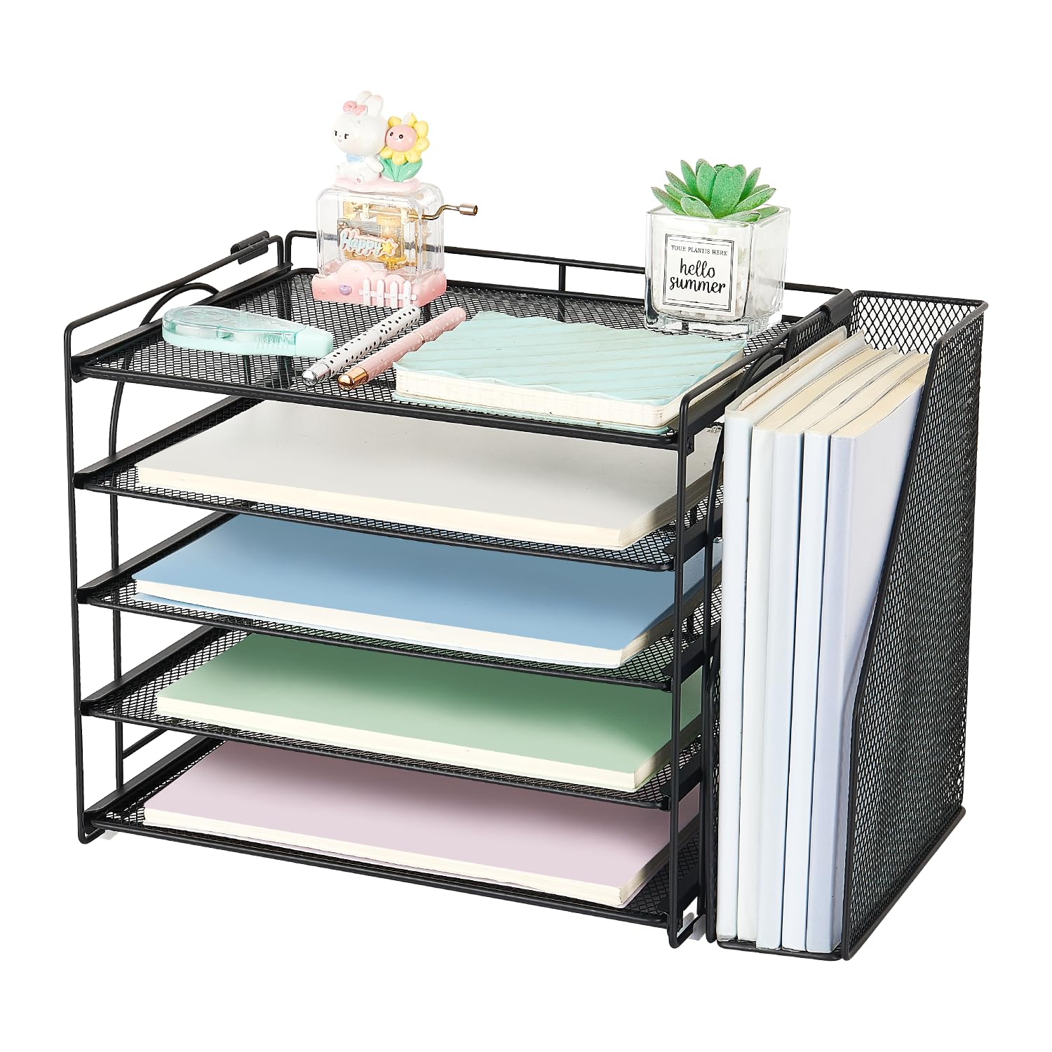 Photo 1 of AUPSEN Desk Organizers and Accessories, 5-Tier Desktop Paper File Organizer with Removable File Holder, Desk Accessories & Workspace Organization for Home Office Supplies (Black)