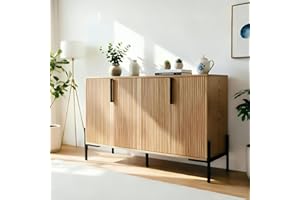 Sideboard Buffet Storage Cabinet, 48" Wood Coffee Bar with 4 Fluted Doors and Adjustable Shelves, Entryway Hallway Accent Cab