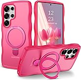 BENTOBEN Magnetic for Samsung Galaxy S25 Ultra Case with Invisible Stand [Compatible with Magsafe] Cute Curly Wavy Matte Phone Case Samsung S25 Ultra Ring Holder Kickstand Shockproof Cover, Hot Pink