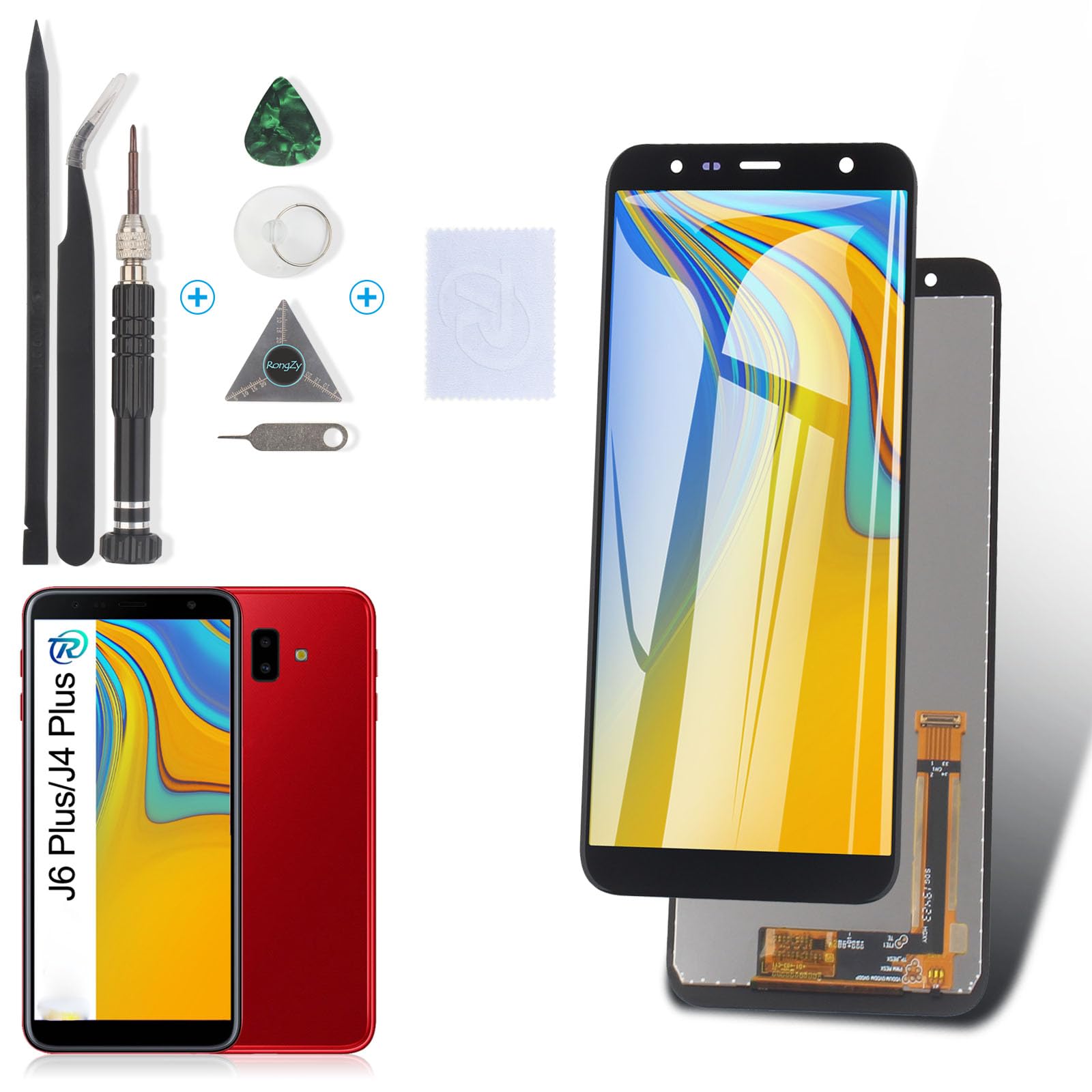 RongZy Display Compatible with Samsung Galaxy J6 Plus J610/J4 Plus 2018 J415 LCD Replacement Touch Screen Sensor with Kit(Black)