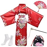 PLULON 5Pcs Japanese kimono for women, Robe Geisha Yukata Dress Blossom Satin Bathrobe japanese dress for women