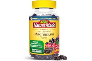 Nature Made High Absorption Magnesium Glycinate Gummies 100 mg per Serving, Muscle, Nerve, Bone and Heart Support, Magnesium Supplement, 40 Magnesium Gummies, 20 Day Supply