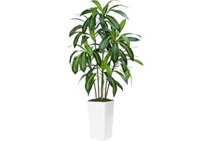 ZEEOZE Dracaena Plant Artificial Tree 5Ft Tall Fake Tropical Floor Plants Potted Artificial Silk Tree Leaf Faux Trees White T