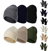 Suhine 12 Pcs Winter Hat and Gloves Set 6 Pcs Warm Unisex Beanie Hats and 6 Pairs Fleece Knit Touchscreen Gloves Thermal Winter Accessories Gifts for Women Man