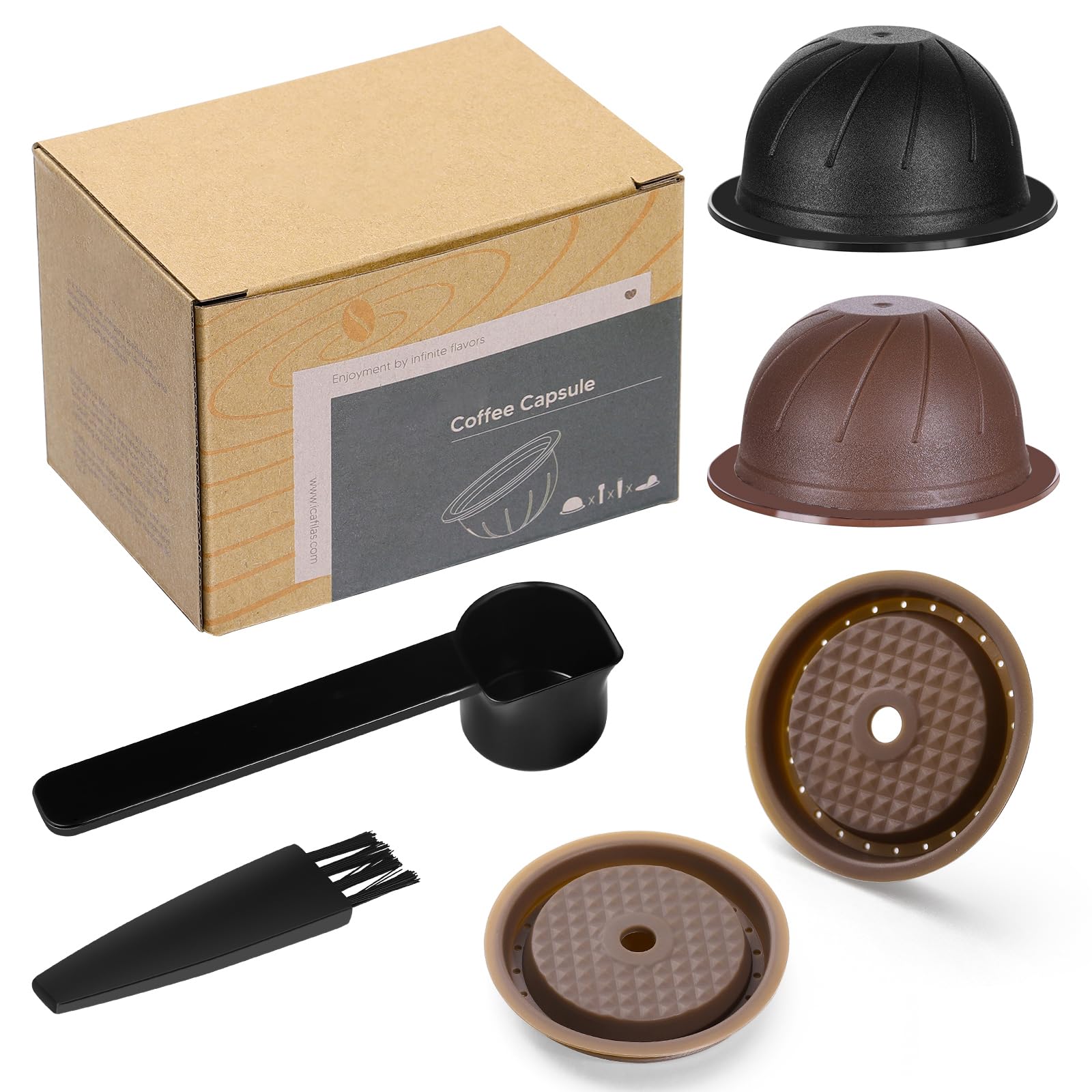 Photo 1 of Reusable Coffee Capsule Lids with 150ml/230ml Refillable Ver-tuo Coffee Pods Compatible for Ver-tuo-line Ver-tuo Coffee Machine Capsules Cap with Coffee Scoop and Brush