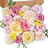 Roahosy Artificial Wedding Flowers Silk Flowers with Stems Pink and Yellow Flowers Rose Peony Floral Arrangements DIY Wedding Bouquets Table Centerpieces Cake Decor for Party Baby Shower Home