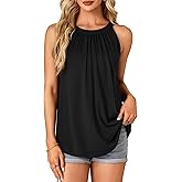 Rooscier Women's Halter Tank Top for Women Pleated Sleeveless Loose Fit Cami Shirts