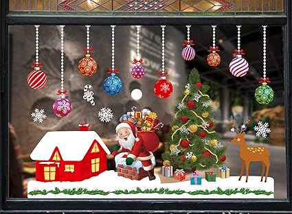 Immagini Palline Di Natale Colorate.Palle Di Neve Colorate Con Babbo Natale Che Invia Regali Adesivo Per Finestra Di Natale Amazon It Fai Da Te