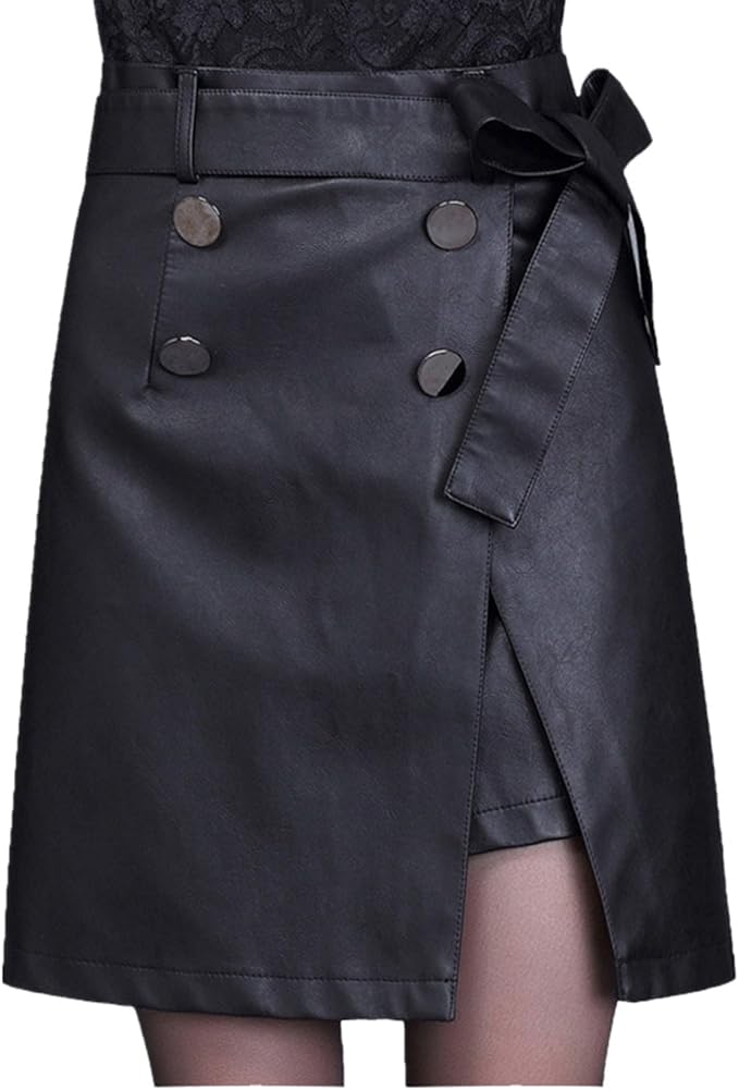 SHAPERIN Lederrock Damen A-Linie - PU Kunstleder Minirock Mit Taschen