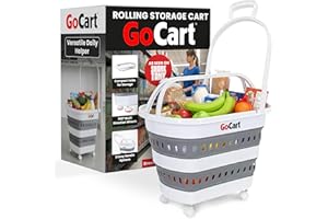 dbest products Folding Gocart Laundry Basket with Wheels, Multi Use Collapsible Grocery Shopping Cart, White
