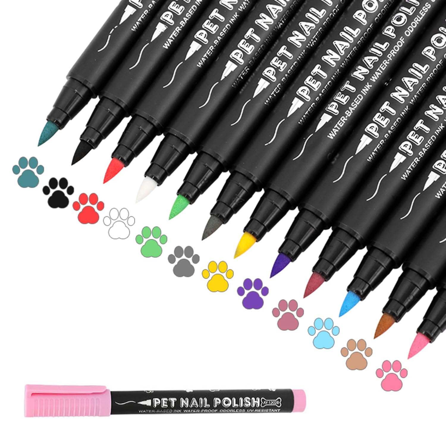 iHMeiju Dog Nail Polish Pen, 12 Colors Pet Nail Polish Set to DIY Beautiful Dog Nails Ideas Dog Nail Polish Pens Quick Dry Creative Dog Accessories Nail Polish Pens.