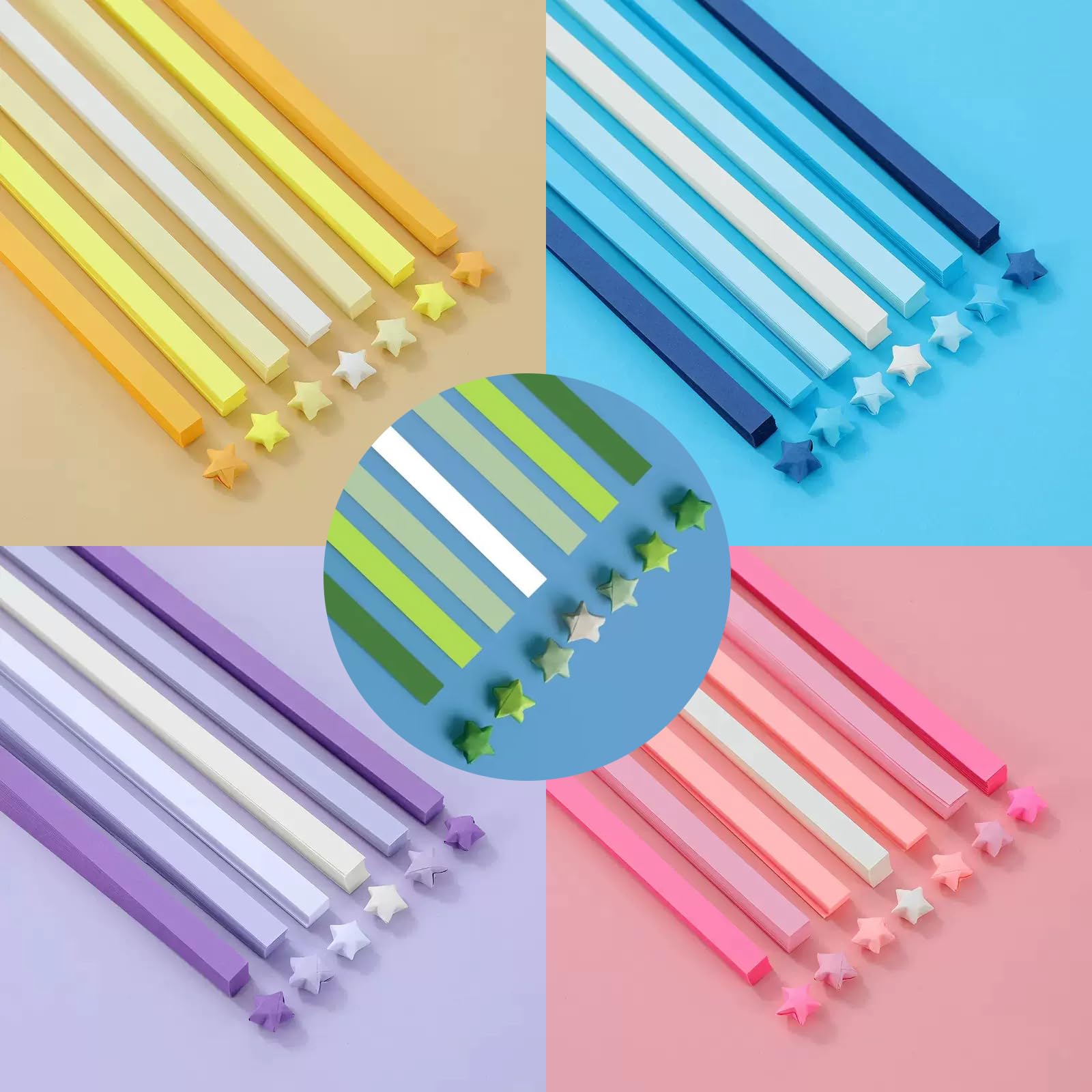 URROMA 2700 Pcs Colorful Star Paper Strips, 5 Gradient Color Series Origami Stars Paper Strips Crafts Folding Lucky Strips for School Teaching DIY Arts Crafting Supplies