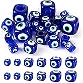 Magibeads 20Pcs Large Hole Evil Eye Spacer Beads Resin Cube Beads Turkish Blue Eye Beads Eyeball Square European Beads for Craft DIY Bracelet Jewelry Making Supplies