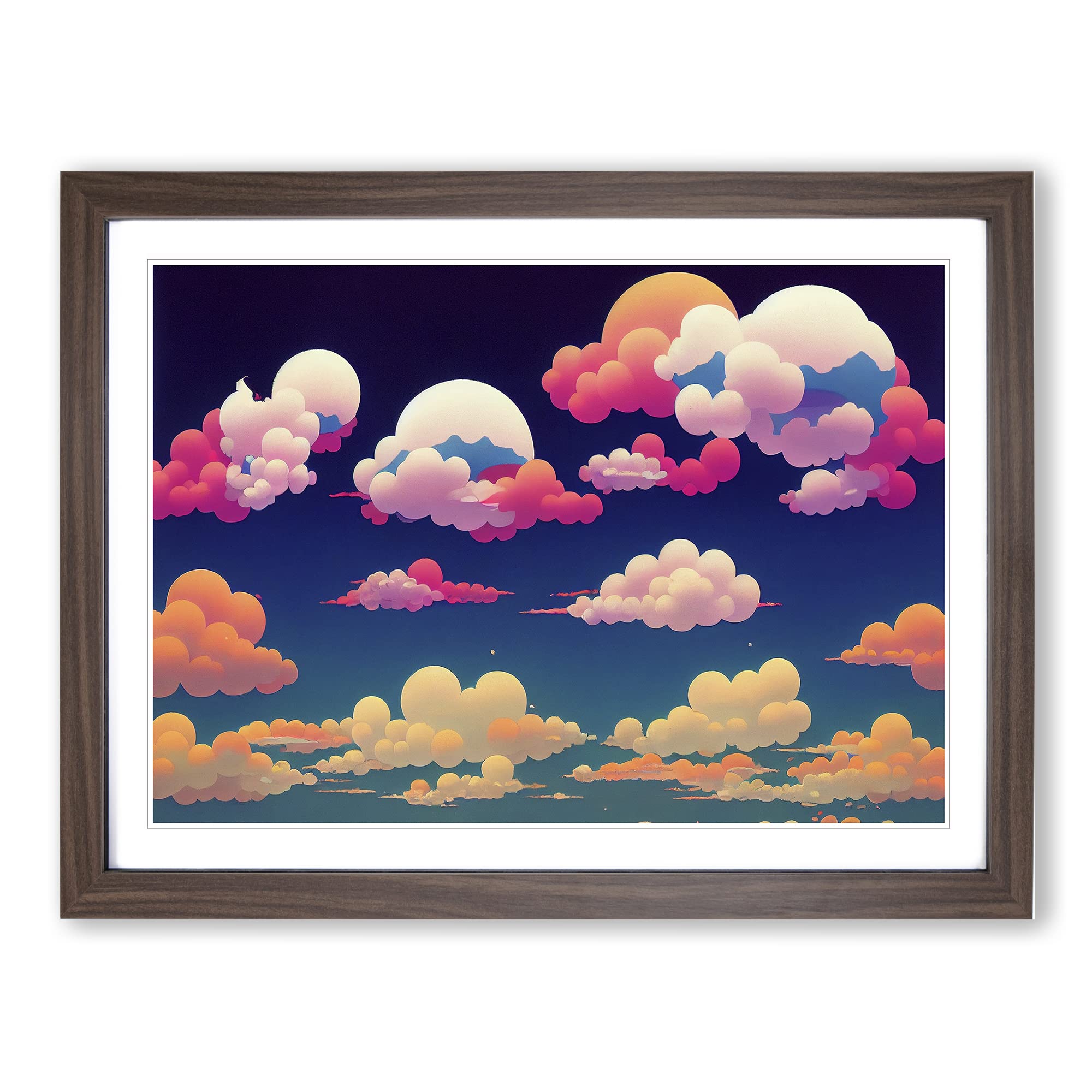 Bubblegum Clouds Vol.3 Framed Print | A3 Walnut Framed Wall Art | Ready to Hang | Modern Landscape Picture | Living Room Bedroom Lounge Office