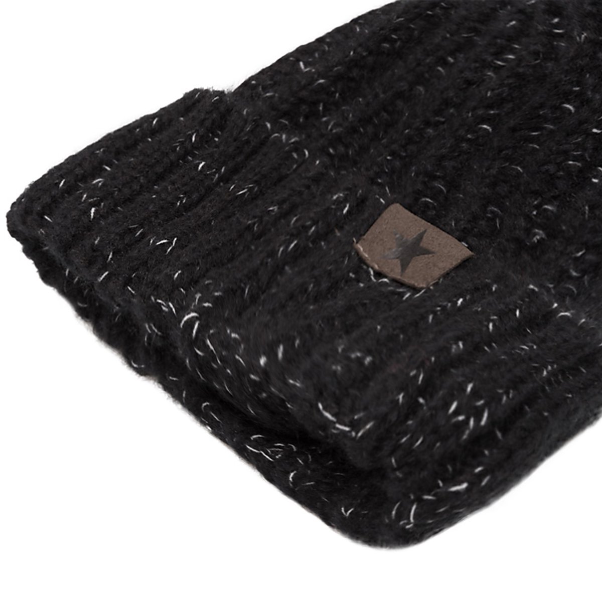 EVRFELAN Winter Fox Pompom Beanie Cable Knit Warm Hat Ribbed Ski Skull Cap (Black)