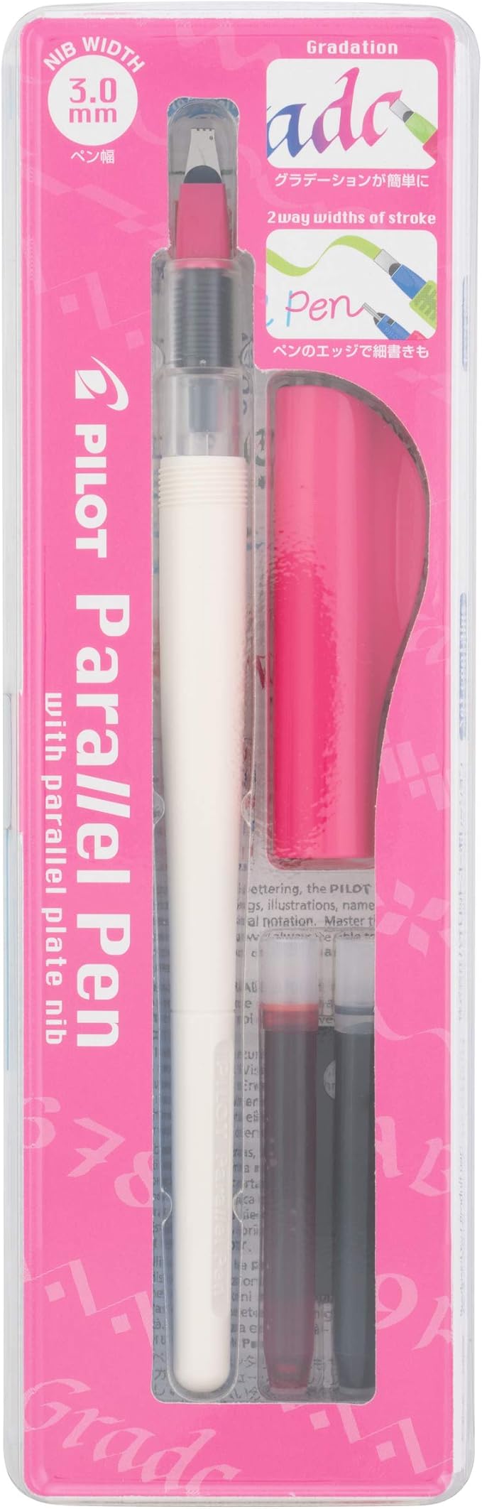 PILOT Parallel Calligraphy Pen Set, 3.0mm Nib, White Barrel with Pink