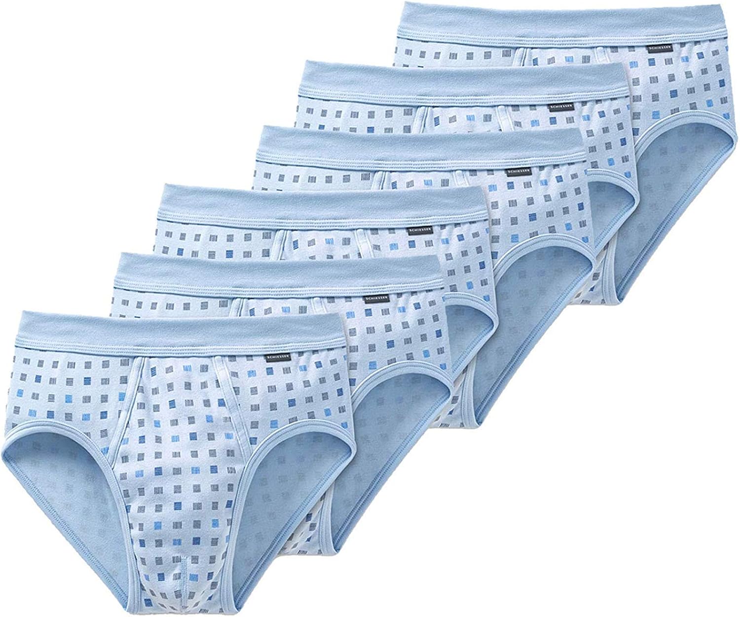 Schiesser Herren Slip 6 Pack Sportslip, Essentials Feinripp, Karo