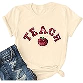 Teacher Shirt for Women Sequin Teach Apple T Shirt Back to School Shirt Kindness Tee Teaching Life Tops