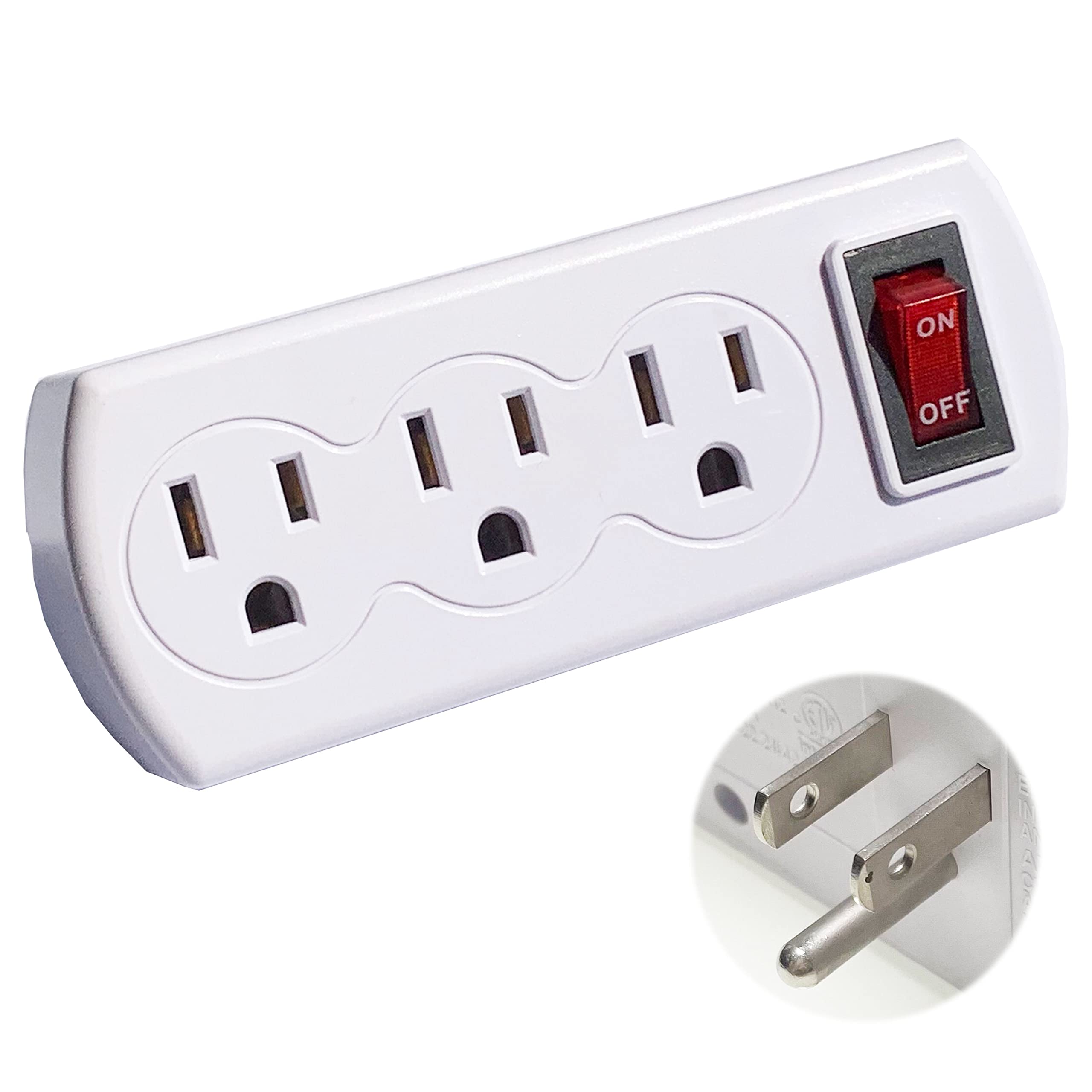 Photo 1 of 1 Pack Outlet Splitter Multiple Grounded Triple Plug Outlet Adapter With On Off Switch ETL Listed