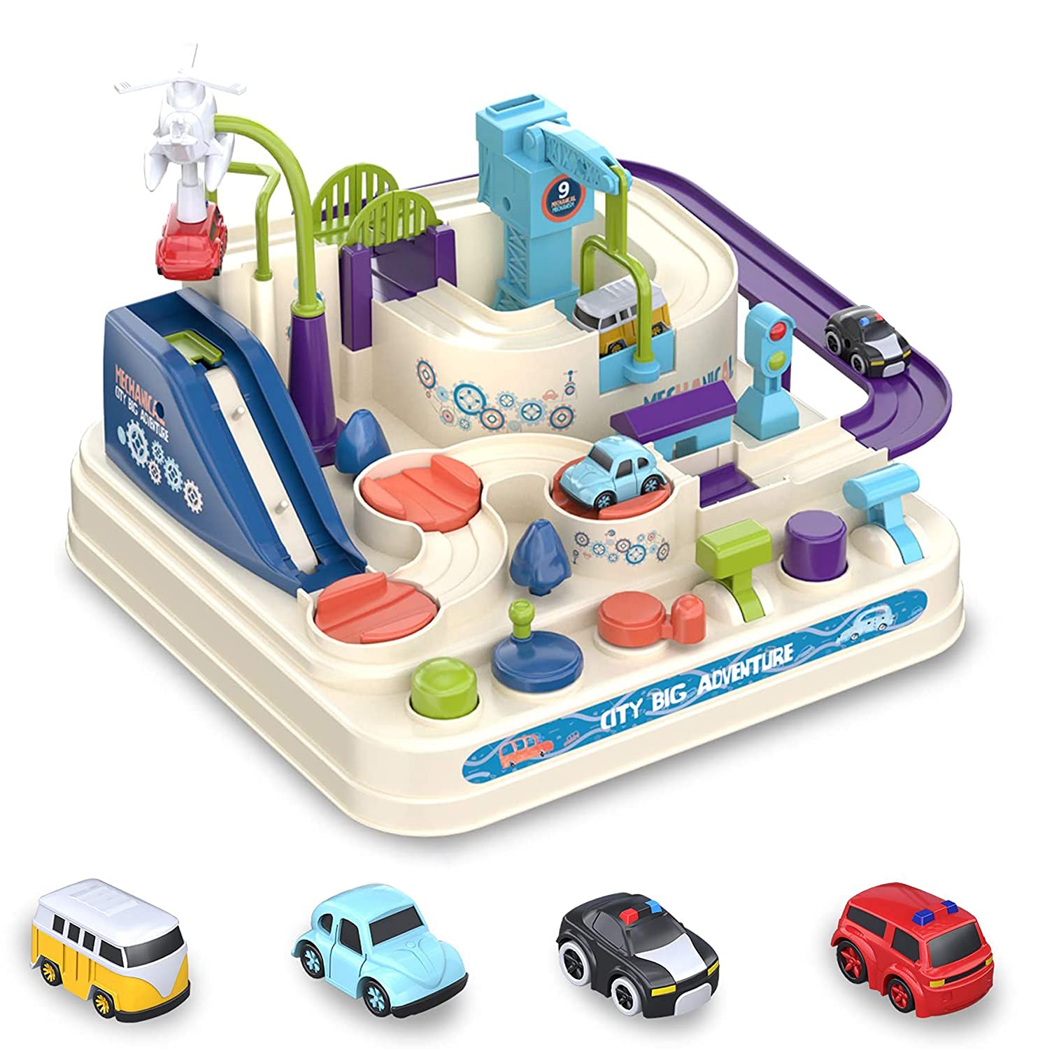Car Adventure Toys for 3-8 Year Old Boys Girls, City Rescue Car Race Track Kids Toys, Preschool Educational Vehicle Puzzle Playset, Ideal Birthday for Toddlers Children