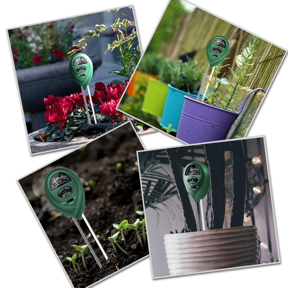 Veroyi ST01 Soil pH Tester, 3-in-1 Plant Soil Moisture Meter/Light/pH Meter for Gardener (Green)