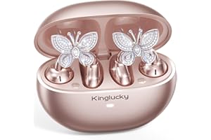 Kinglucky ClipFree Open-Ear Headphones with Butterfly Earrings, Ultra-Comfort & Snug Fit Clip On Earbuds, 50H Playtime Bluetooth 6.0 Wireless Headphones for Women Gifts, Sports & Workouts (Rose Gold)