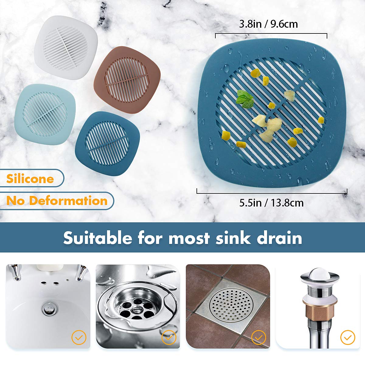 Drain Hair Catcher,Durable Silicone Hair Stopper Shower Drain Covers Drain Filter for Bathroom Kitchen (4 color)