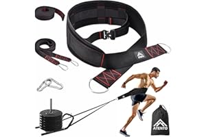 ATENTO Sled Pulling Belt, Adjustable Closure Sled Training Waist Belt,Weight Sled Pull Belt for Tire or Sled Pulling, Squat,Leg Muscles Strength Training, Agility, Resistance Training, Core Power Workout, Belt for Pulling with 2 Pulling Straps & 4 Hooks Included