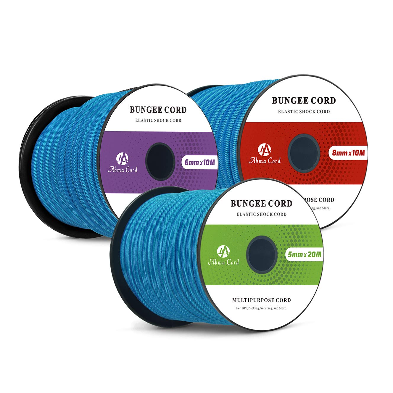 Abma Cord Bungee Cord 6mm 10M Elastic Shock Cord 100% Stretch Elastic Bungee Rope for Tarpaulin, Trailer, Backpack, Tent Pole, Kayak - Light Blue