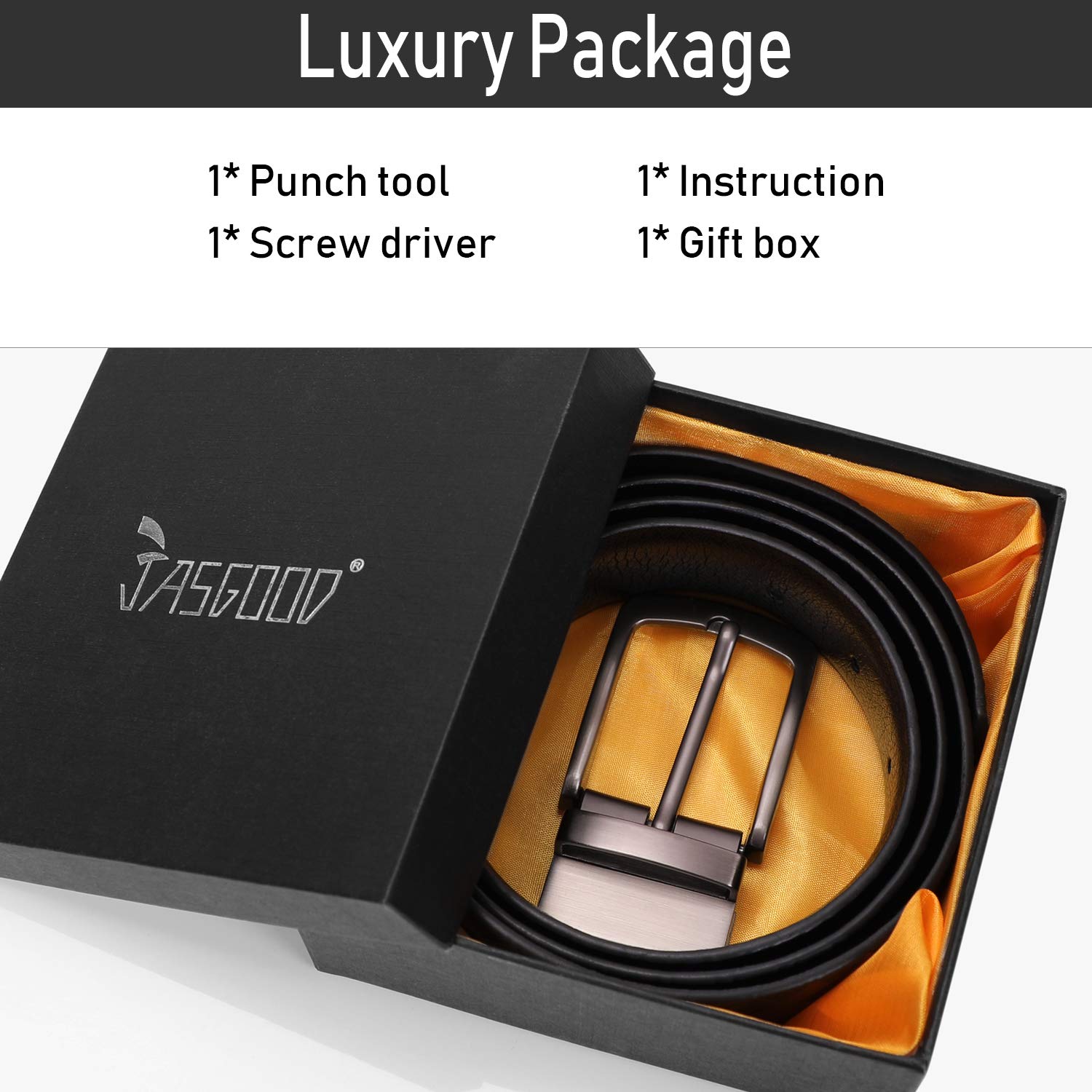 Men\'s Belt, Leather Reversible Belt for Men Black/Brown Dress Belt Rotate Buckle Gift Box