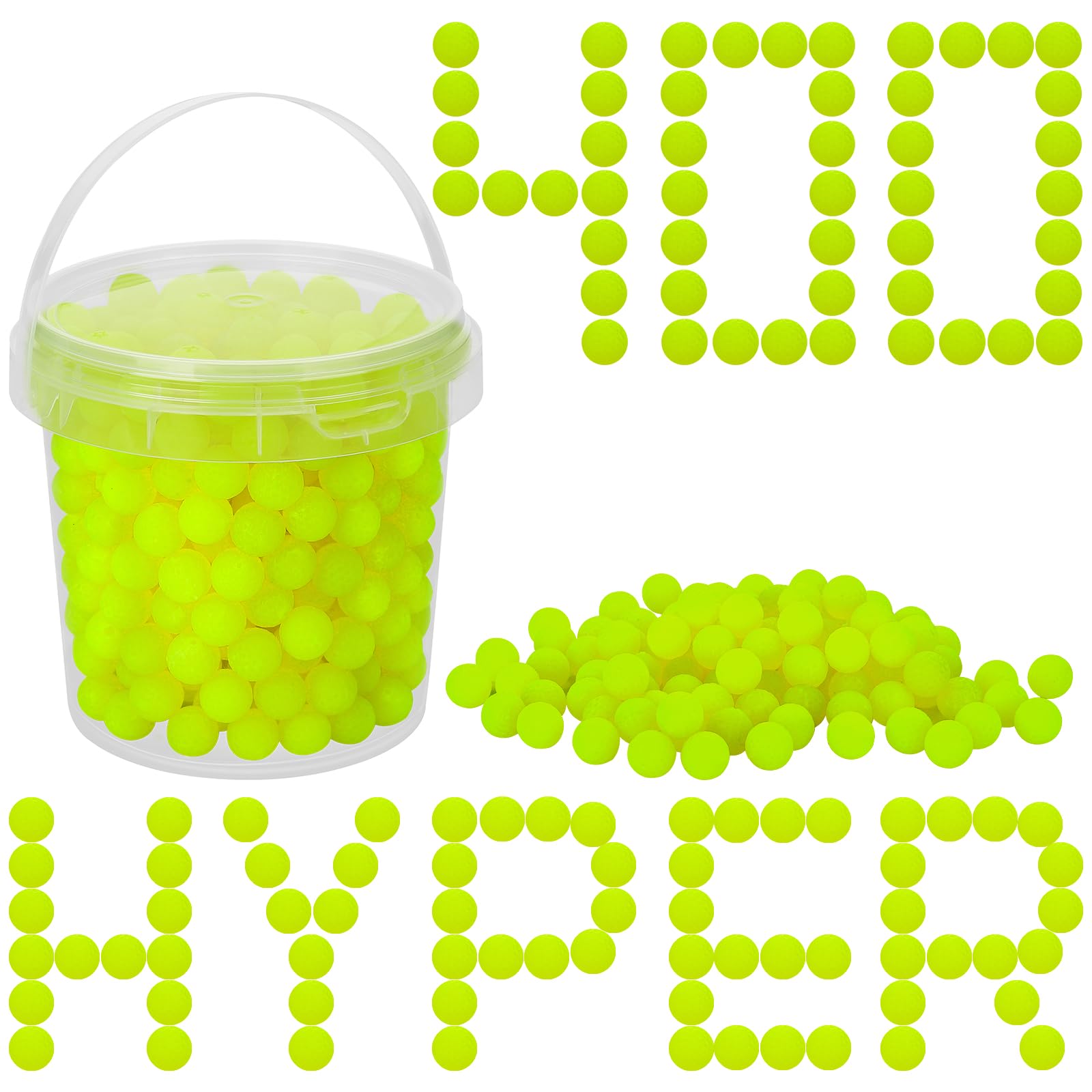 Photo 1 of PokiiuLK 400 Refill Balls Ammo for Nerf Hyper Gun, 0.55 in Hyper Gun Balls with Portable Storage Bucket (Yellow), Hyper Rounds